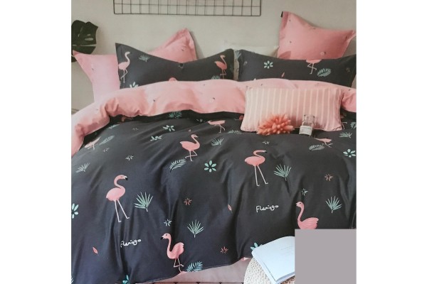 KOMPLET POŚCIELI 200x220 flamingi<br> SATYNA BAWEŁNIANA 100%