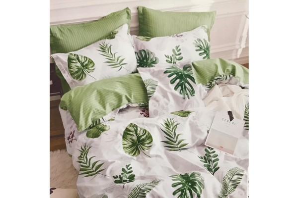 KOMPLET POŚCIELI 160x200 liście<br> SATYNA BAWEŁNIANA 100%