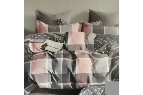 KOMPLET POŚCIELI 160x200 krata<br> SATYNA BAWEŁNIANA 100%